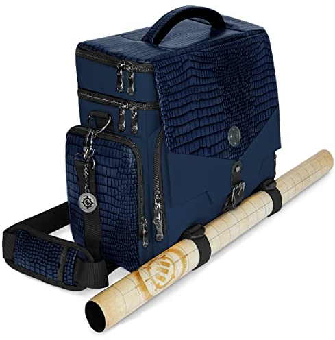ENHANCE Tabletop RPG-Tasche des Abenteurers, Sammleredition - DND-Tasche mit Tabletop-Miniaturen-Aufbewahrung, Mattenhalter, DND-Würfel- und Token-Taschen, passend für 4-8 Bücher (Drachen Blau)