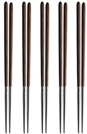 Hemoton Metal Chopsticks 5 Pairs Sushi Chopsticks Sashimi Chopsticks Stainless Steel Japanese Chopsticks with Wood Handle Chef Traditional Garnishing Plating Tweezers Gifts Sets