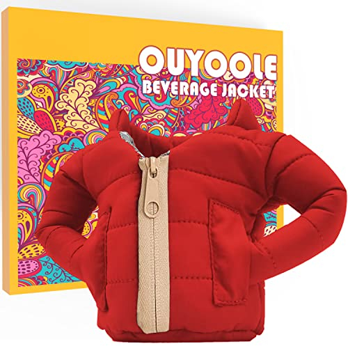 OUYOOLE Beer Can Cooler Jacket, Can Cooler Insulated Vest Jacket Cover, Beer Gifts for Men Women Beer Lovers,Beverage Jacket Drink Coolies(Red)
