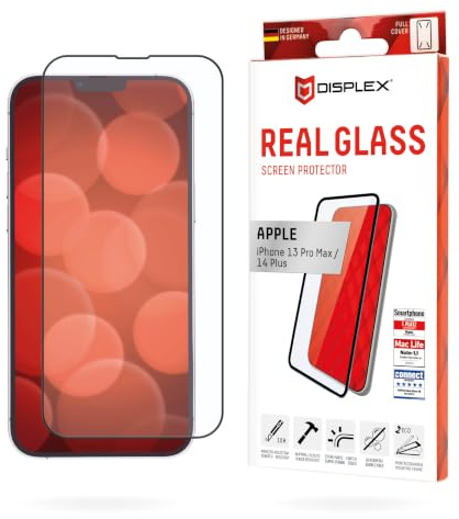 Displex Schutzglas für iPhone 14 Plus, 13 Pro Max (10H), Eco-Montagerahmen | DISPLEX Premium Glass, maximale Abdeckung, schwarzer Rand, 10H Panzerglas, Bruchschutz, kratzfest, kristallklar, Anti-Shock