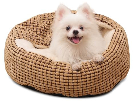 PETCUTE Panier Chien Moyen Taille, Lit pour Chien Round,Lavable Panier pour Chien à Capuche,Coussin pour Chien avec Fond Antidérapant,Paniers pour Chiens Convient aux Chats, Chiens,Jusqu'à 12.5kg
