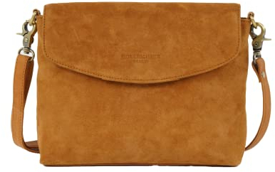 HOLZRICHTER Berlin Umhängetasche No 1-2 (M) karamell - elegante Tragetasche, Ausgehtasche, Handtasche handgefertigt aus Premium-Veloursleder