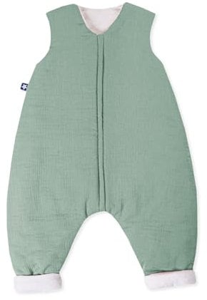 Julius Zöllner Schlafoverall Jumper gefüttert Musselin 2,5 TOG Gr. 92 | 100% Baumwollmusselin | Oeko-TEX Standard 100 | grün