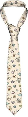 Business Tie Hand Drawn Vintage Tea Pots Slim Neck Tie Casual Skinny Ties Soft Costume Tie For College Prom Formal Business