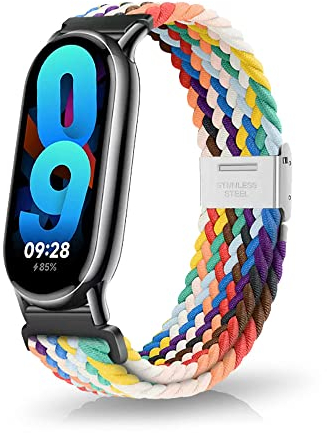 MiRowy Armband Kompatibel Mit Xiaomi Smart Band 9/8, Elastisch Geflochtene Ersatzarmbänder, Soft Nylon Sport Uhrenarmband, Regenbogen