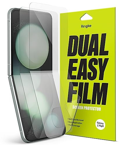Ringke Dual Easy Film Compatible con Protector de Pantalla Galaxy Z Flip 5, Fácil de Instalar, Protector Pantalla Cobertura Total - 2 Unidades