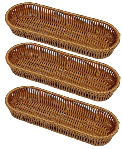 RT&BS Portacubiertos de mimbre, Cesta pequeña para pan de mesa, Cesta para cubiertos reutilizable y duradera, Cestas Navideñas para repostería para Cocinas, Restaurantes, Fiestas (3pcs, Oval)