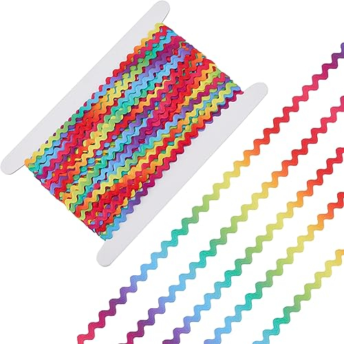 GORGECRAFT 25m Regenbogen-RIC-Rac-Besatz 8mm Zick-Zack-Wellenband Bunt Biegsam Wickelstoff Elastisches Band Spitze Zick-Zack-Bastelarbeiten Für Kleidung Nähen Blumenherstellung Zuhause Hochzeit