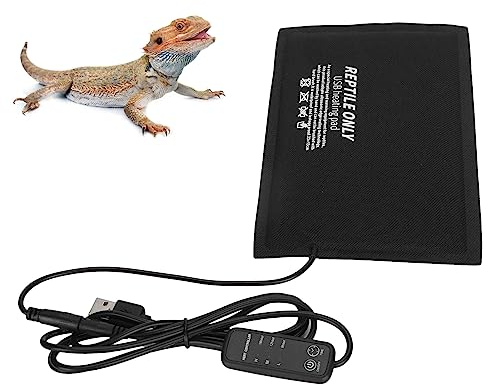 Heizkissen Reptilien, Heizkissen für Reptilien, mit Drei Temperaturstufen Einstellbar, Dreistufiges Timing, 20×10cm, Klebendes Reptil Heizmatten aus Faserstoff, für Schildkröten, Eidechsen, Frösche