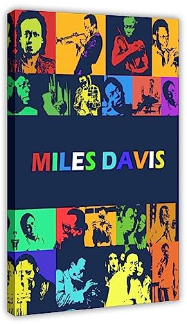 THEGIS Leinwand-Poster, Motiv: Miles Davis Collage, Wandkunst, Dekor, Bild, Gemälde für Wohnzimmer, Schlafzimmer, Dekoration, Rahmenstil, 50 x 75 cm