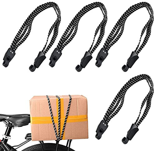 4 Stück Spanngurt Fahrrad Gepäckträger, Gepäckträger Spanngurt Elastische Expander mit Haken Gepäckspanner, Verstellbar Fahrradgepäckgurte Motorradhelmgurt Fahrrad Spanngurt für Feste Gegenstände