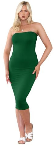 Hamishkane Robe longue moulante sans bretelles pour femme, vert bouteille, 34-36