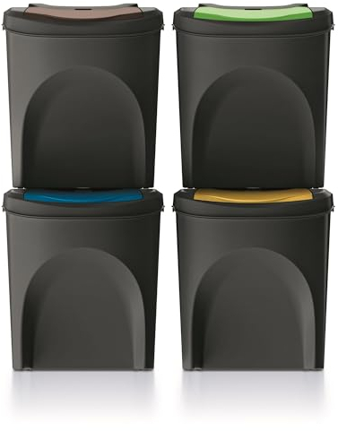 Set 4 cubos de basura KEDEN SORTIBOX 100% plástico reciclado, negro, 100L
