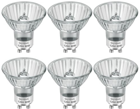 SerBion GU10 120V 50W Halogen Light Bulbs for Track and Range Hood, GU10+C Candle Warmer Lamp with Dimmable, 2700K Warm White, 6000+Hours Long-Lasting Pack of 6