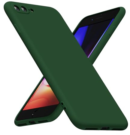LoeoeL for iPhone 8 Plus/ 7 Plus Phone Case Silicone, Minimalist Ultra Thin Slim Soft Rubber Gel Solid Color Matte TPU Cute Case for Women Men, Girly Plain Aesthetic Design & Camera Cover, Dark Green
