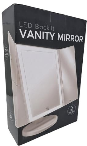 Nozzy Espejo de maquillaje con retroiluminación de 36 luces LED, control de luz de pantalla táctil, triple pliegue de 1/2/3x, espejo de luz cosmética portátil