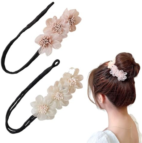 WHYCNJL 2 Stück Flower Hair Bun Roller Twist Hairstyle Dutt Haarschmuck Bun Hair Clip Fauler Lockenwickler Haarknoten Maker Haarknotenmacher for Women and Girls (Weiss Rosa)