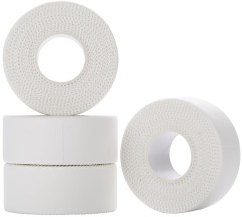 4 Rollen Sporttape Weiß, 2,5cm x 10m Tape Sport Tapeverband Fussball Tape Medizinisches Klebeband Fingertape Tapeband für Fußball Volleyball Alle Sportarten - Starke Haftung, Reißbar & Hautfreundlich