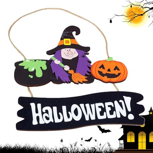 Pruojhw Cartello in Legno di Halloween, Cartello per Porta di Halloween, Motivo: Zucca, Ciondolo di Halloween Unico, Ornamenti in Legno per Albero, Regalo di Festa per Sala