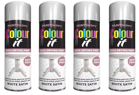 GSV Essentials White Satin Aerosol Spray Paint, Quick Drying, Smooth Coating, Ideal For Wood, Metal, Plastic Surfaces, DIY Projects, Indoor And Outdoor Use, 250ML (4PCS)