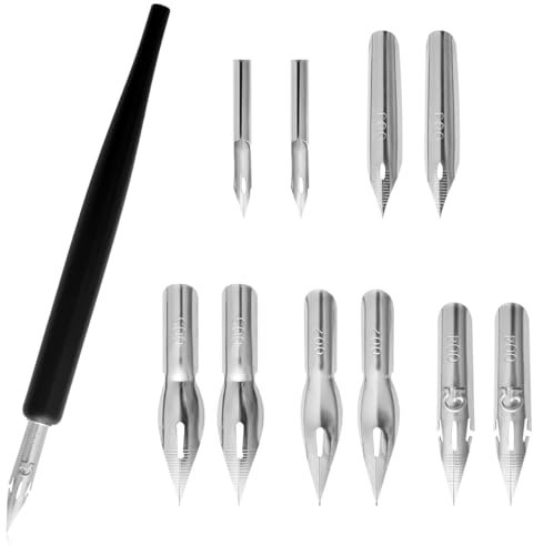 Lotsdonxia 11PCS Solid Wooden Dip Pen Vintage Art Fountain Pen with Interchangeable Nibs Suitable for English Calligraphy and Comics(Black)