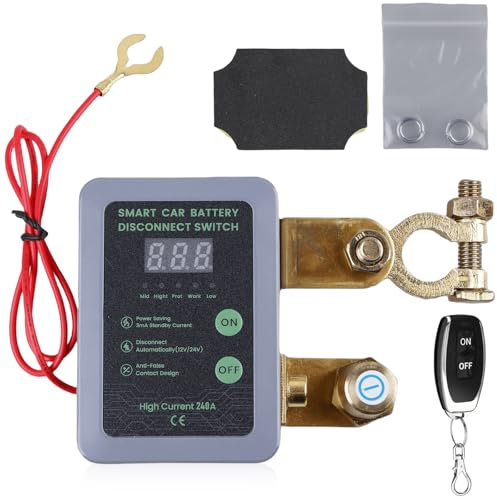 GAOUTO Disjoncteur de batterie télécommandé sans fil 12 V 240 A avec télécommande Kill Switch, interrupteur de coupure de batterie avec voltmètre pour voiture, tracteur, moto, RV, ATV, bateau