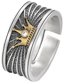 KONFEN Krone Herren Ring, Wikinger Verstellbare Geschnitzte Ringe für Männer Ring, Vintage Hip Pop Offene Herr Rings Gothic Punk Classic Unique Texture Daumenring Fidget Herrenschmuck, Silber