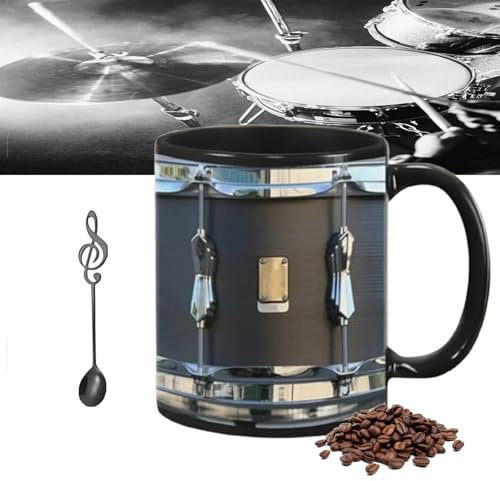 Generico Tazza da Caffè, Ceramica, Vintage Drum, 11 ounces, Casa, Black
