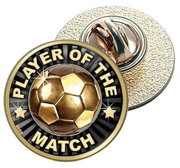 TROPHIESPLUSMEDALS Badge à épingle de 25 mm avec finition brillante Motif médaille de football de qualité supérieure 25 mm