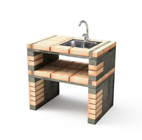 MAESTRO FERRETERO Movelar Californi Plus Modul für Waschbecken und Wasserhahn mit seitlicher Halterung für vorgefertigten Grill (Grau, Orange, 86,5 x 58 x 58 cm) - Verwendung im Freien