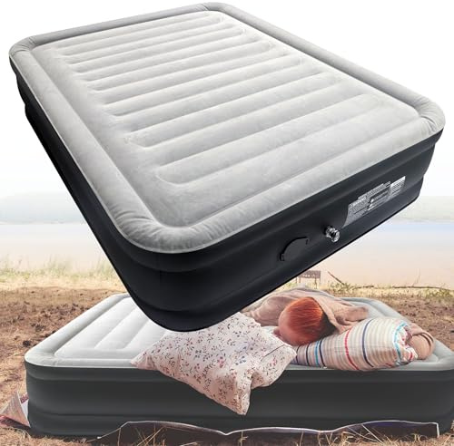 HENGMEI Materasso ad aria da campeggio, autogonfiabile, materasso gonfiabile con pompa elettrica incorporata, con bagaglio a mano (letto ad aria per 2 persone, 203 x 152 x 46 cm)