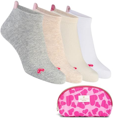 Lieblingsstück Sneaker Socken - Damen - mit Geschenkbox oder Kulturtasche | rutschfeste Socken aus Baumwolle - Anti-Blasen-Schutz - kurze Strümpfe mit Herz-Motiv - Größen 35-38 oder 39-42