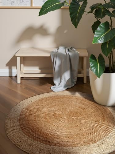 Hanse Home Jutta Juteteppich - Natur Wohnzimmerteppich Rund aus 100% Jute, Handgewebt - Robust & Pflegeleicht - Moderner, Boho Naturfaser Teppich, Natur Gold Elfenbein - Ø200cm