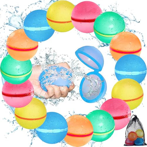 GUHAOOL 15 Stück Wasserbomben Wiederverwendbar, Selbstschließend, Wasserballoons Schnellfüller mit Mesh Bag, Silikon Wasserballons für Wasserschlachten, Pool, Strand & Familienaktivitäten