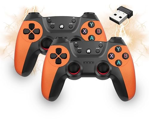 2 Pack Controller wireless USB per Multiplayer, Controller di gioco a doppio shock per Linux/Android/Phone/Windows PC/TV Box, Gamepad Joystick Plug & Play con Joystick a effetto Hall (orange)