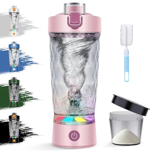 ZAKVOP Shaker Elektrisch, Elektrischer Shaker 650ML, Eiweiß Shaker Elektrisch mit Pulverfach für Potein Pulver und Milchshake, USB Wiederaufladbar, BPA-frei, Rosa
