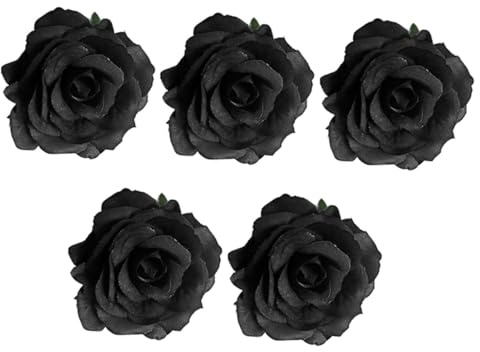 MUCKLILY Broche Rose Funéraire Noire 5 Pièces Accessoire En Tissu Imitation Rose Broche De Poitrine Pour Cérémonie Funéraire