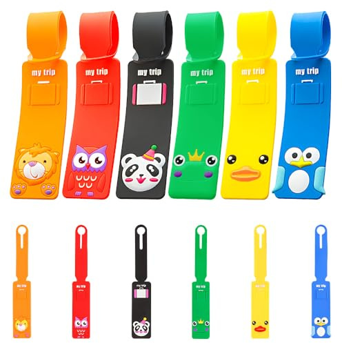 HLIWS 12 Pezzi Etichette per Valigie,identificative da viaggio - 6 modelli | PVC,impermeabile,23,8×3,9cm,adatto a valigie,zaini,borse per computer,trasportini per animali domestici