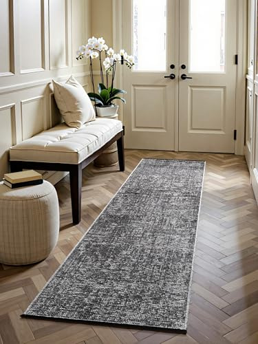 Elle Decoration Brilliance - Kurzflor Läufer Prisma, Wohnzimmerteppich mit Raster Design, Kachel, Quadrat Muster, Glänzender, Moderner Teppich für Wohnzimmer, Schlafzimmer - Silber Grau, 80x250 cm