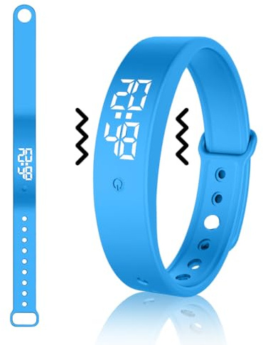 RANJIMA Bracelet réveil vibrant, alarme vibrante avec minuterie et 10 alarmes quotidiennes, montre d'entraînement de la propreté, rappel de boisson, rappel de pilule, réveil vibrant pour adultes, bleu