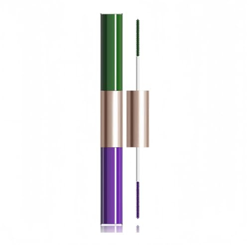 Mascara Impermeabile con Piccolo Pennello, 1 Mascara con 2 Colori, Multicolore, 2 Pennelli 2 Colori, Anti-Sbavature, Lunga Durata, Volume e Allungamento, Senza Grumi (Verde e Viola)