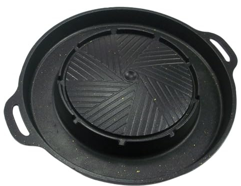 MoSundi Grille de camping pour cuisinière à gaz portable avec plaque de barbecue en aluminium de 34 cm, revêtement anti-adhésif et bac à graisse Noir
