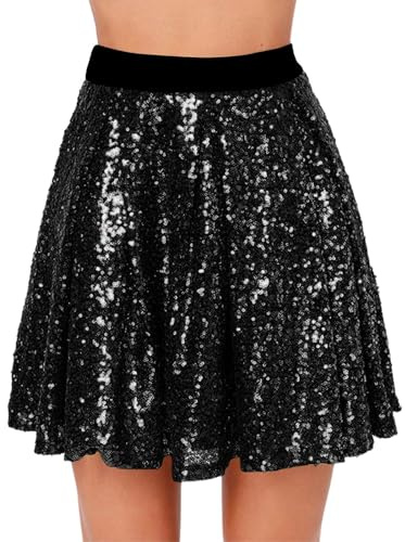 Glitzer Pailletten Rock Damen, Metallischer Faltenrock & Minirock In Gold/Silber | FüR Karneval, Festival, Disco, Fasching & Partys, Glitzer Rock Elastischer Bund Hohe Taille