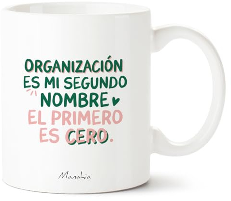 Manahia - Taza Graciosa Organización es mi segundo nombre el primero es cero | Regalo Original Desorden, Caos - Idea Sorpresa Estudiante, Opositor | Caja Regalo Kraft