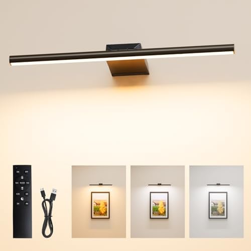 Nulmvic Bildbeleuchtung Kabellos, 30 CM 10000mAh Wandleuchte Innen Akku | mit Fernbedienung, 3 Farbtemperaturen, 5 Beleuchtungsintensität, CRI 95+ für Malen Foto Portrait, Dart Beleuchtung, Schwarz