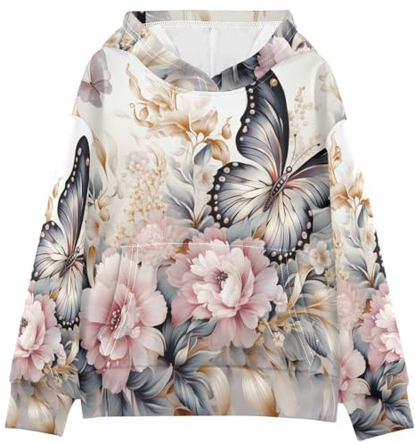 KAAVIYO Peinture à l'huile Fleur Papillon Art Sweat à Capuche Enfant Imprimé 3D pour Filles GarçOns(Tissu Sain)