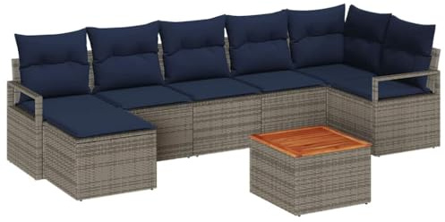vidaXL Gartensofa-Set mit Kissen 8 pcs Grau Poly-Rattan, Modernes, Robustes, modulares, leichtes, UV-beständiges Garten-Sofa-Set, Bequeme Möbel für draußen