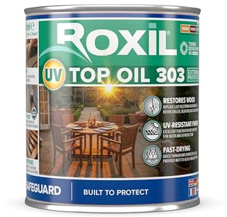 Roxil UV Top Oil 303 500 ml | Barniz para Madera de Exterior | Transparente | Resistente a los rayos UV | Protección para madera resistente y de larga duración | Acabado transparente de mate a brillante