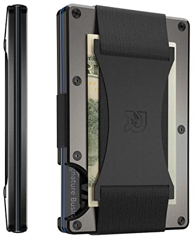 The Ridge Minimalist Slim Wallet for Men - Porte-Cartes de crédit avec Blocage RFID sur la Poche Avant - Petits Portefeuilles pour Hommes en Aluminium et métal avec Sangle (Gunmetal)