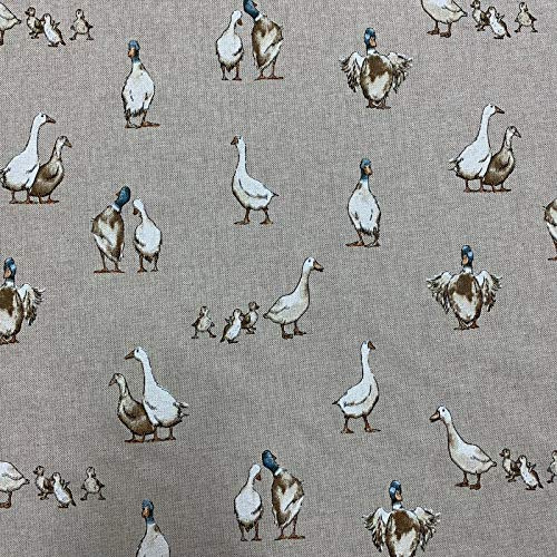 Stoff im Shabby-Chic-Stil, mit Enten-Design, Baumwolle, Leinenoptik, für Vorhänge, Jalousien, Basteln, Quilten, Patchwork & Polstermöbel, 140 cm breit, Meterware